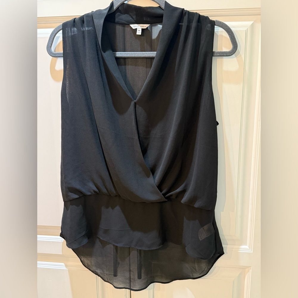 Naked Zebra Black Asymmetrical Wrap Blouse M